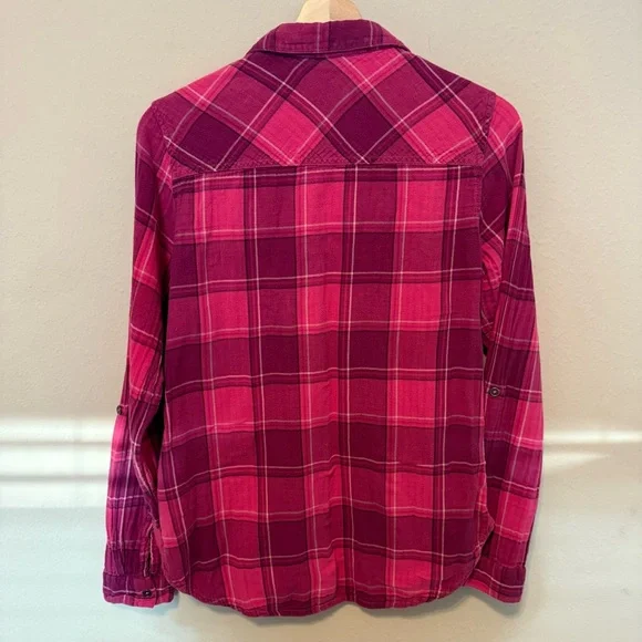 Columbia shirt Women Medium Pink Plaid Button Up Long Sleeve Button Down Cotton - Picture 2 of 7